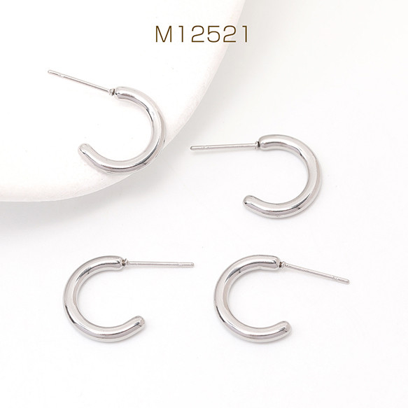 M12521  6個  ハーフフープピアス ステンレス製 ピアス金具 シルバーカラー 2×15mm  3X（2ヶ）