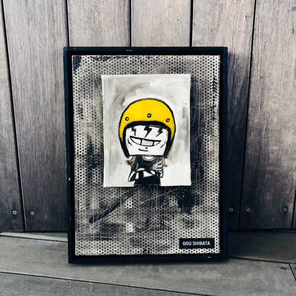 13 Untitled ( lonely boy with yellow helmet on abstract  )