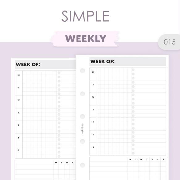 《015-M5～A5》3タスクシンプルな一週間分リフィル システム手帳リフィル