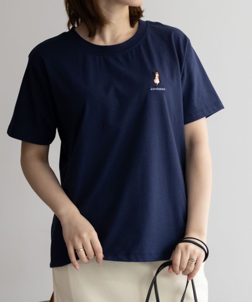 NAVY ネイビー ネコ刺繍Tシャツ 115426707－1