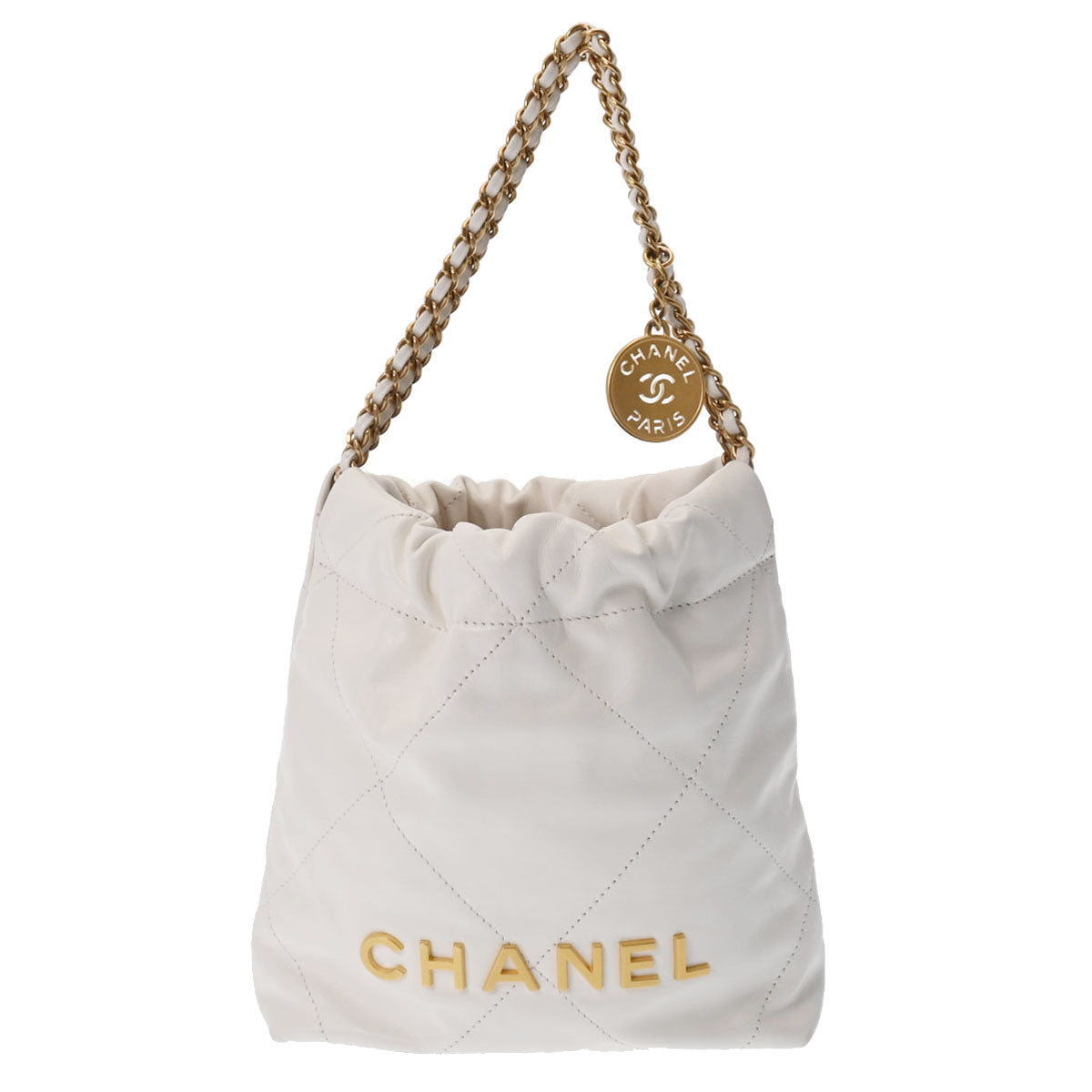 CHANEL シャネル CHANEL22 ミニショルダーバッグ ホワイト ゴールド金具 レディース カーフスキン ショルダーバッグ 新同 中古 