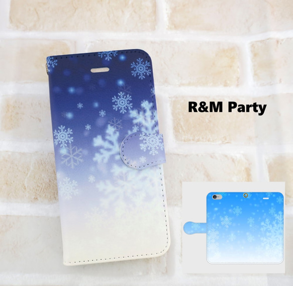 送料無料★雪夜/雪の結晶柄 手帳型スマホケース/iPhone11/iPhone12/iPhone14/iPhone15