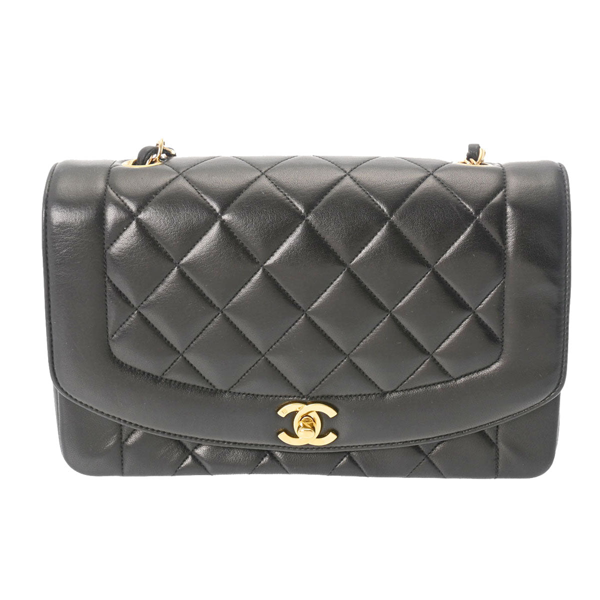 CHANEL シャネル マトラッセ ダイアナ 25cm チェーンショルダー  黒 ゴールド金具 A01165 レディース ラムスキン ショルダーバッグ Aランク 中古 