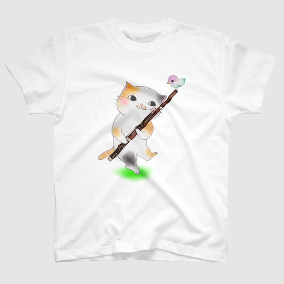 ファゴット猫のＴシャツ(白)