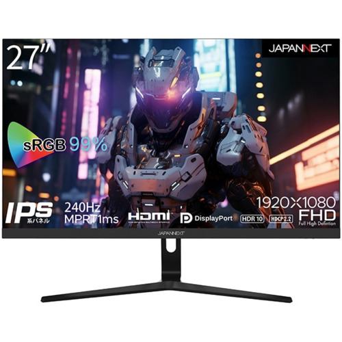 JAPANNEXT ゲーミングモニター JN-I27FR240-N | 27型 | 1920x1080 | 240Hz | 400cd/m2 | 1000:1 | 非光沢 | HDR | IPS