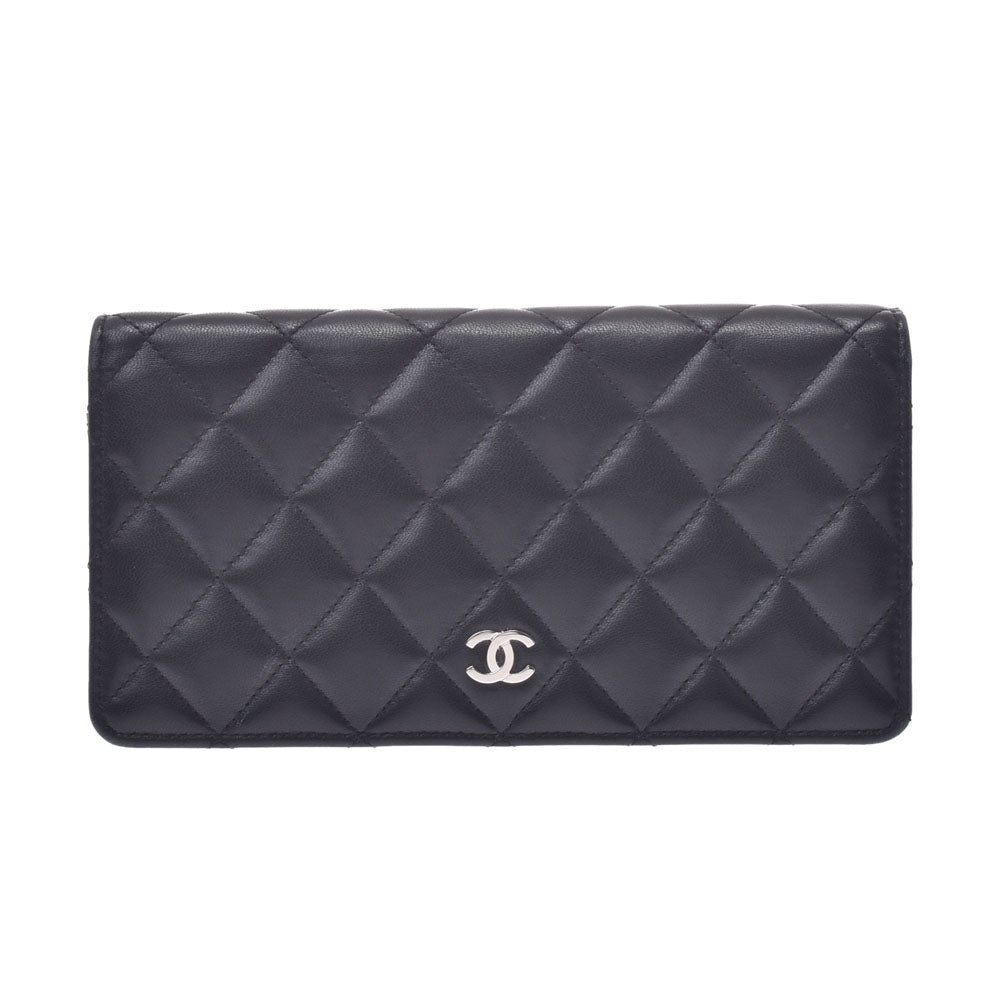 CHANEL シャネル マトラッセ 二ツ折長財布 ブラック シルバー金具 レディース ラムスキン 長財布 ABランク 中古 