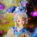 『~続~雨音のnocturne』????立ち耳ワイヤー入り紫陽花カチューシャと紫陽花セーラーつけ襟セット（モヘア使用）SD 60cmドール ウィッグサイズ9〜10インチ