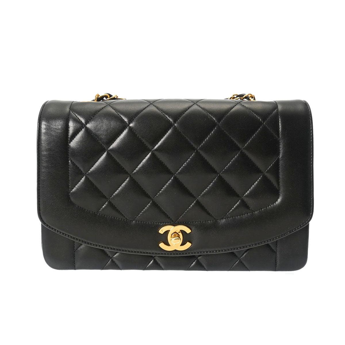 CHANEL シャネル マトラッセ ダイアナ 25cm チェーンショルダー  黒 ゴールド金具 A01165 レディース ラムスキン ショルダーバッグ ABランク 中古 