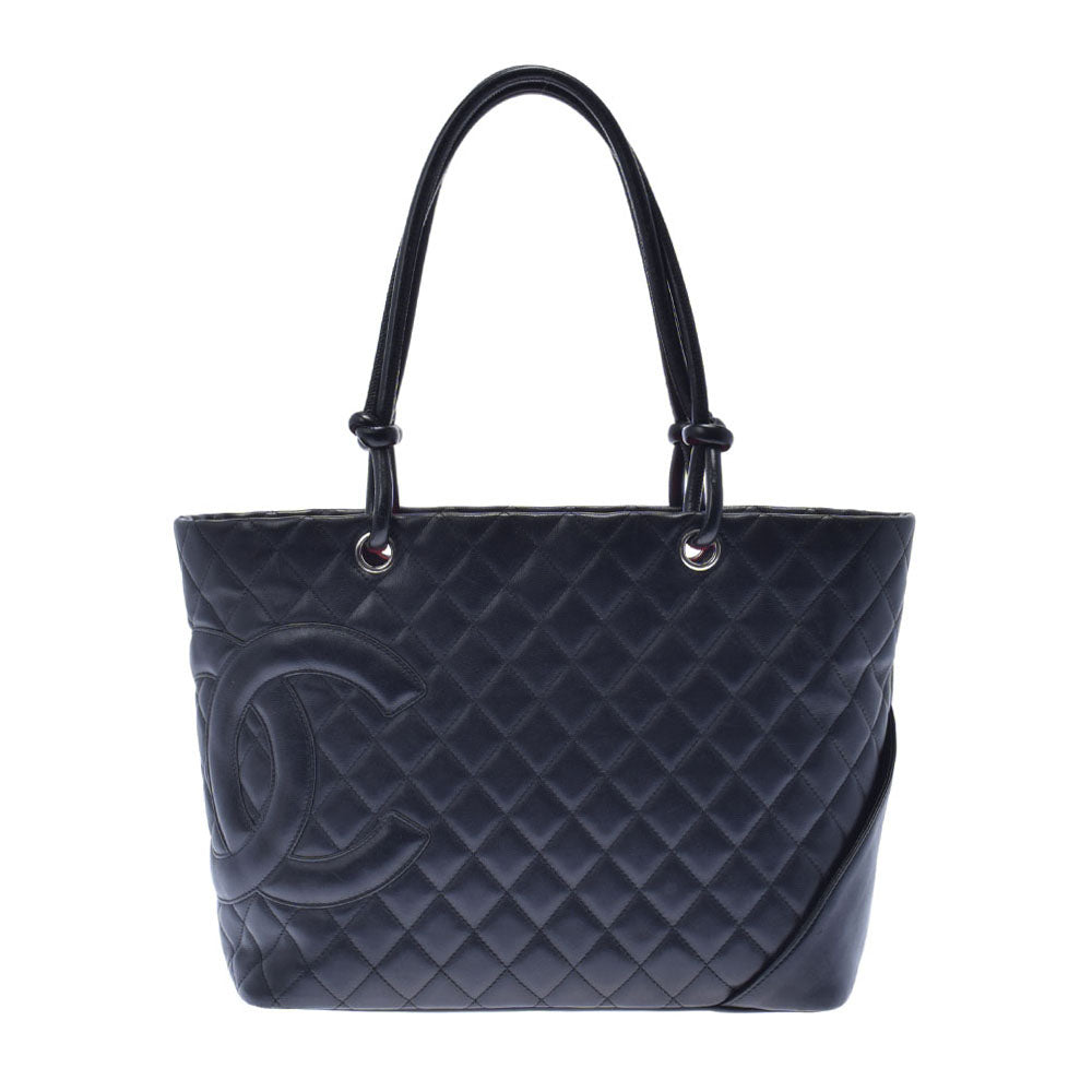 CHANEL シャネル カンボンライン ラージトート 黒/黒 レディース レザー トートバッグ ABランク 中古 