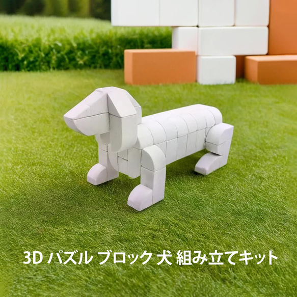 白い石膏ブロックで作る ダックスフンド！ 3Dパズル 組み立てキット