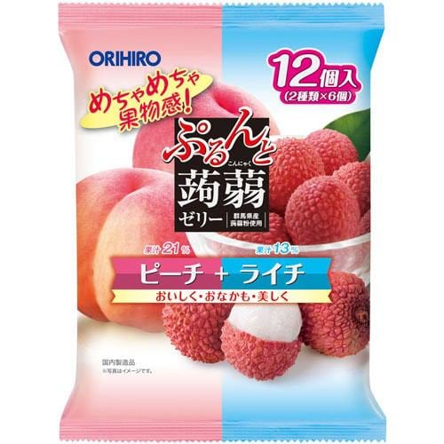 オリヒロプランデュ ぷるんと蒟蒻ゼリーパウチ ピーチ+ライチ12個