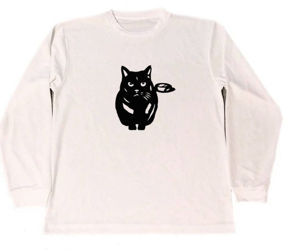 黒猫　切り絵　ドライ　ロング　Tシャツ　白　ロンT　猫　グッズ　ネコ　ねこ