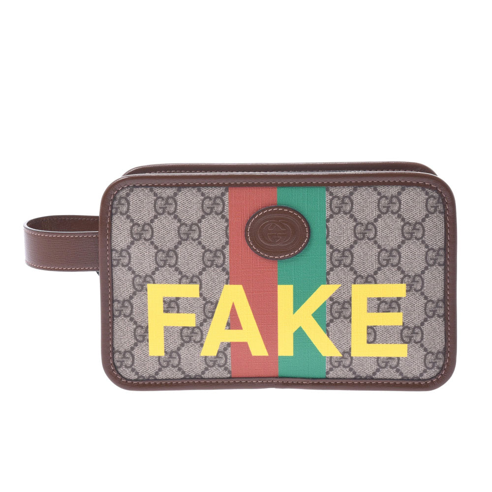 GUCCI グッチ GGスプリーム クラッチバッグ FAKE/NOTプリント ベージュ/茶 ゴールド金具 636243 ユニセックス PVC/レザー セカンドバッグ 未使用 