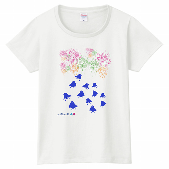 花火とチドリのTシャツ　WMサイズ　　受注製作　チドリ　白Tシャツ