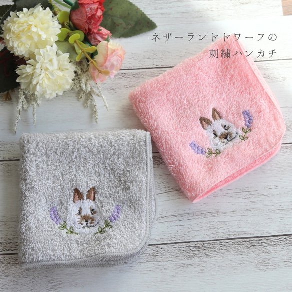 ネザーランドドワーフ(ブロークン)の刺繍ハンカチタオル