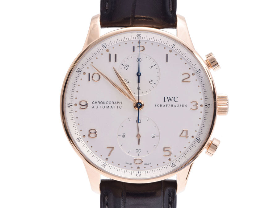 IWC SCHAFFHAUSEN アイダブリューシー シャフハウゼン ポルトギ―ゼ　クロノ IW371480  メンズ RG/革 腕時計 自動巻き シルバー系文字盤 Aランク 中古 