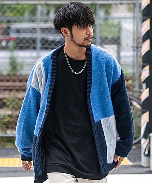 SB select 総柄シャギーニットVネックカーディガン