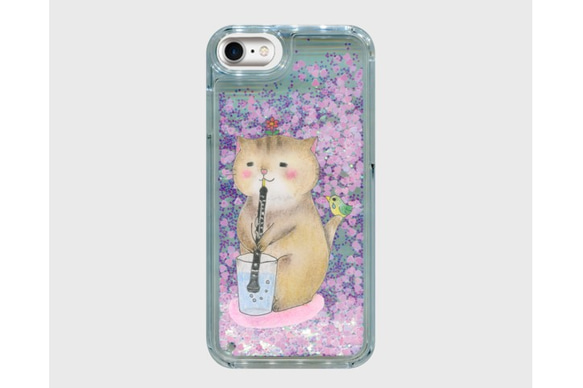 (iPhone用)オーボエ猫のグリッタースマホケース【楽器ねこシリーズ】