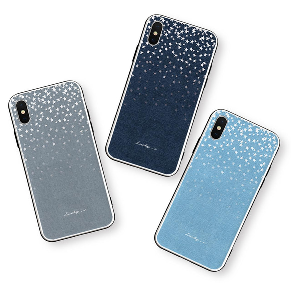 Twinkling Stars★Denim【強化ガラス × TPUケース】iPhoneケース