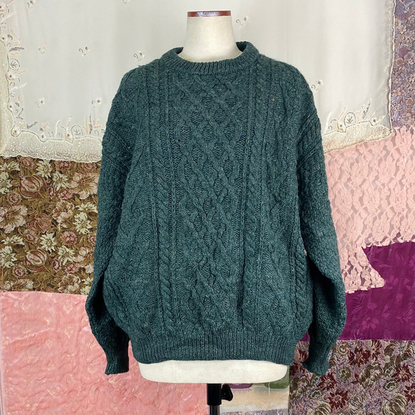 cable knit sweater green (secondhand clothing)