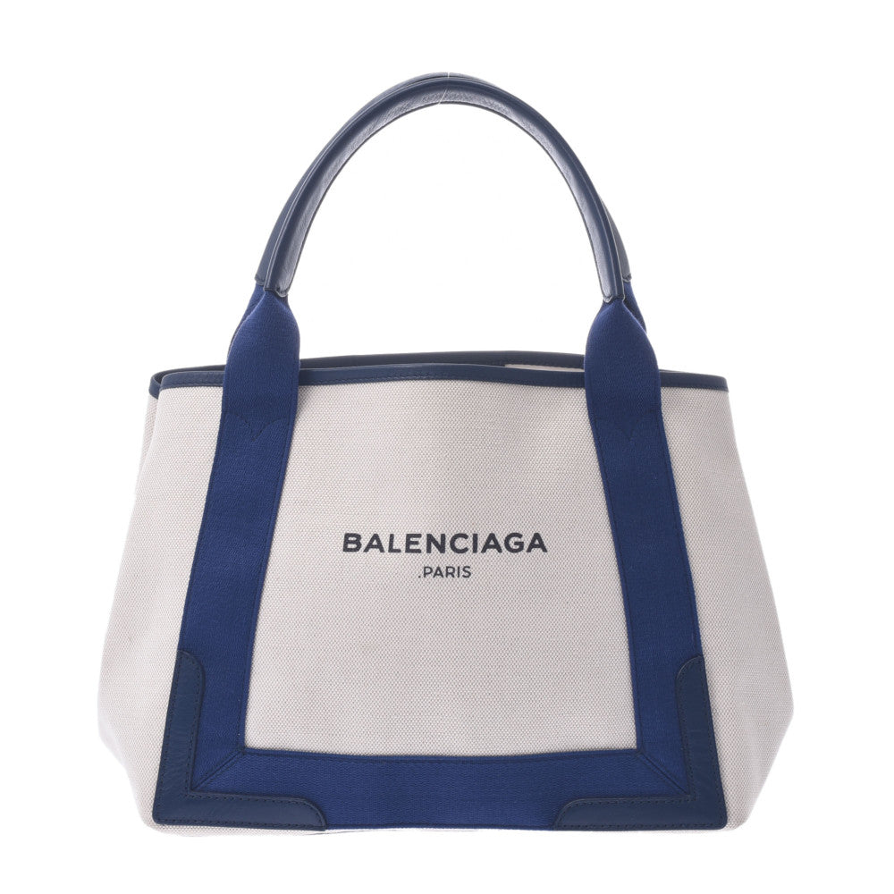 BALENCIAGA バレンシアガ ネイビーカバス S 白/青 レディース キャンバス/レザー ハンドバッグ ABランク 中古 