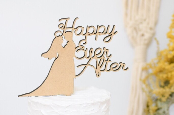 木製　ウェディング ケーキトッパー 　Happy Ever After ケーキトッパー　結婚式　ブライダル　ウエディング