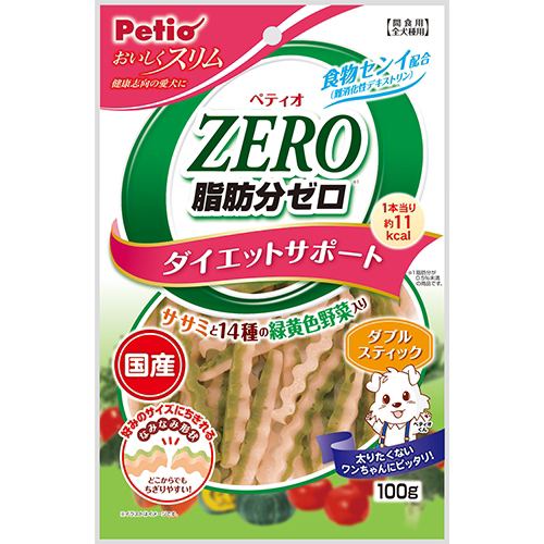 ペティオおいしくスリム 脂肪分ゼロ ダブルスティック ササミと１４種の緑黄色野菜入り１００ｇ