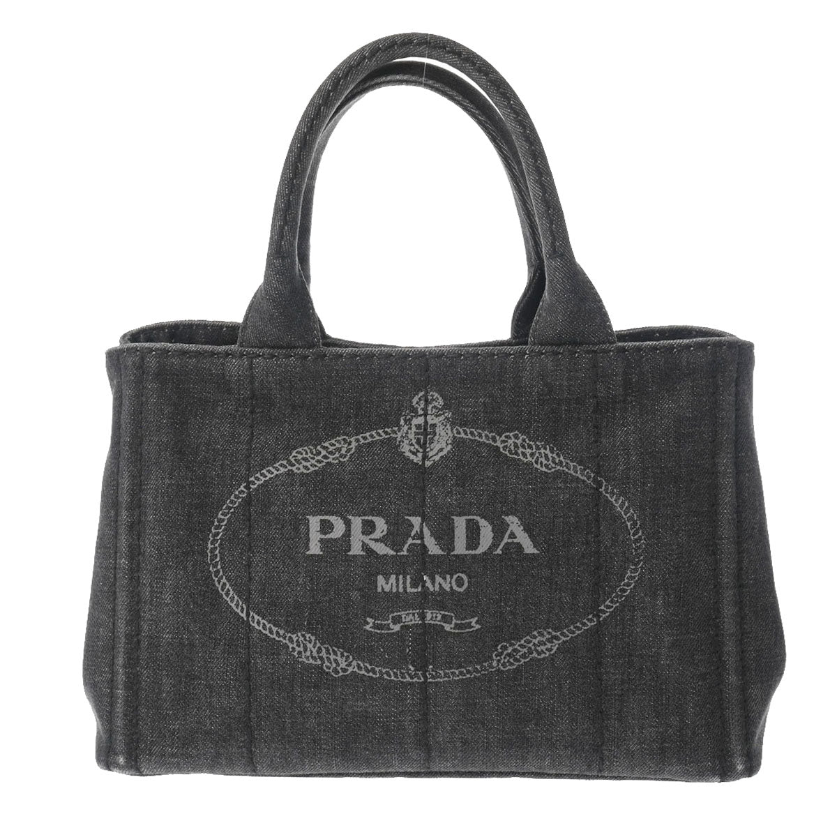 PRADA プラダ カナパミニ 2WAY 黒 - レディース デニム トートバッグ Bランク 中古 