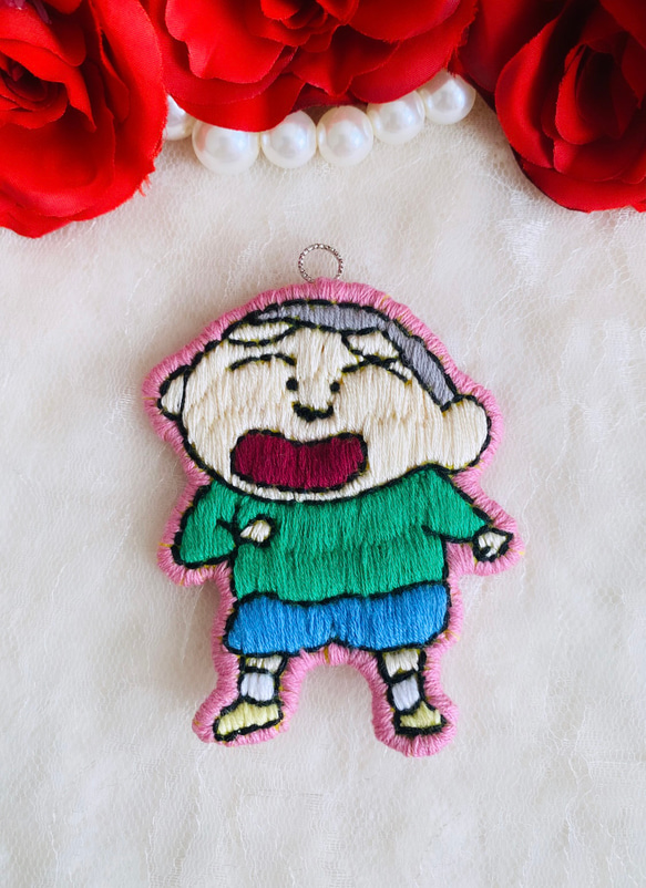 ストラップにもできるワッペン風 刺繍（マサオくん）