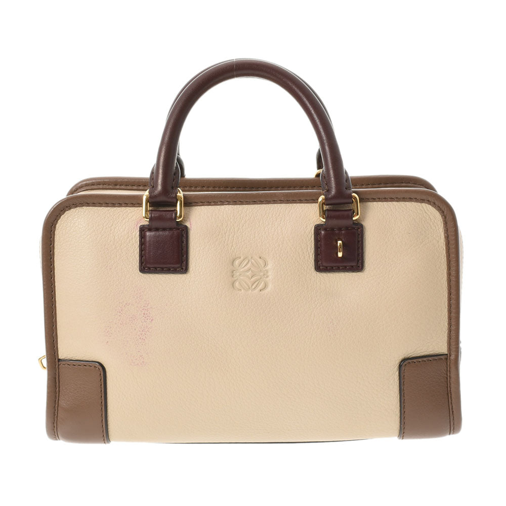 LOEWE ロエベ アマソナミニ 2WAYバッグ ベージュ/茶 ゴールド金具 レディース カーフ ハンドバッグ Bランク 中古 