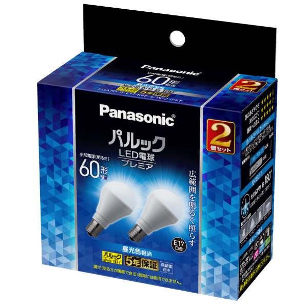 パナソニック LED電球 E17口金 全光束760lm(6．7W小形電球タイプ 広配光タイプ) 昼光色相当 2個入り パルック プレミア LDA7DGE17K6ESW2F2T