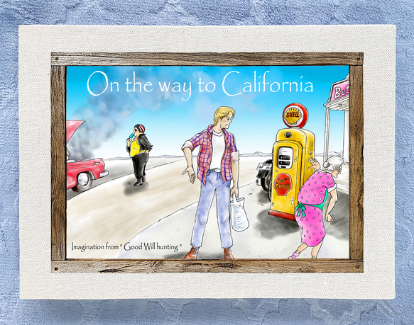 アートパネル「 On the way to California 」 A4サイズ ハンドクラフト