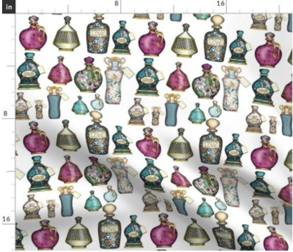 香水瓶柄 コスメ柄 宝石柄 香水瓶 パフュームボトル 手芸 生地 輸入生地 布 布地 コットン 綿 ハンドメイド