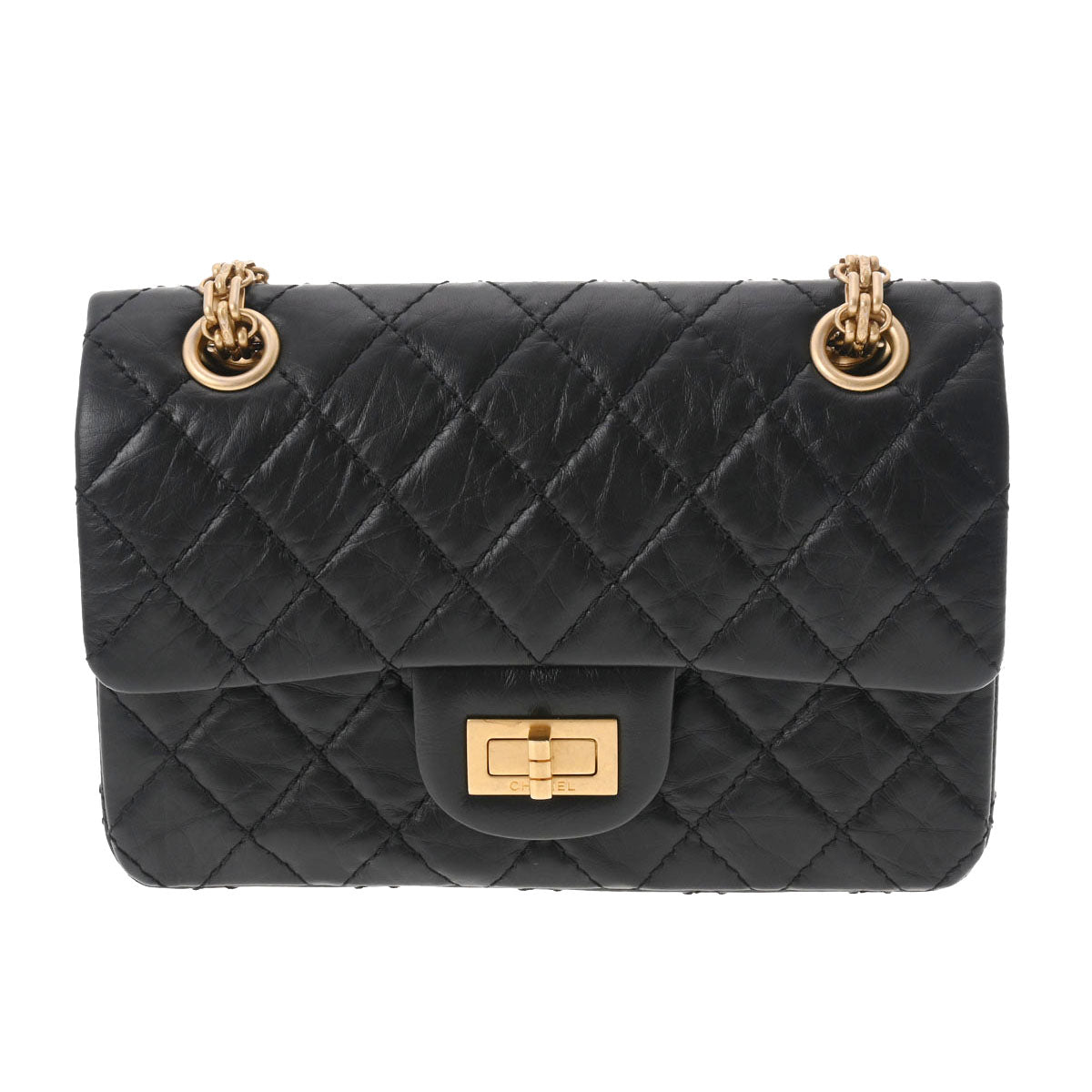 CHANEL シャネル 2.55 チェーンショルダー ミニ 黒 ゴールド金具 AS0874 レディース エイジドカーフスキン ショルダーバッグ 新同 中古 