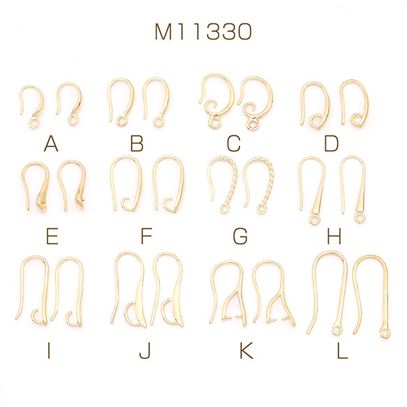 M11330-C  12個  フックピアス ゴールド  3X（4ヶ）