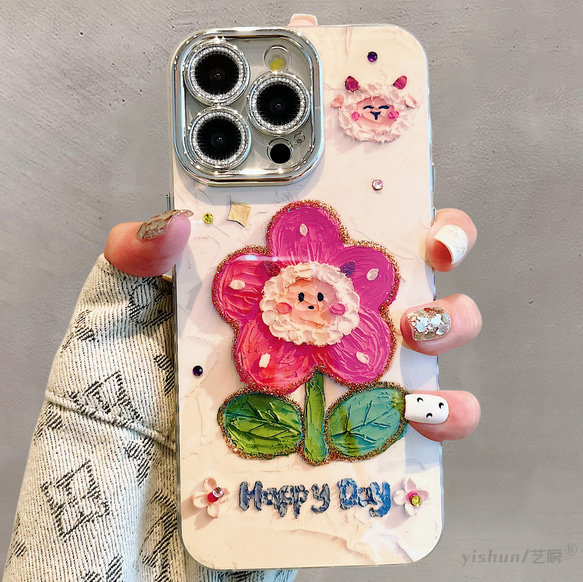 iPhoneケース　スマホケース　油絵風　大人可愛い　おしゃれ　花