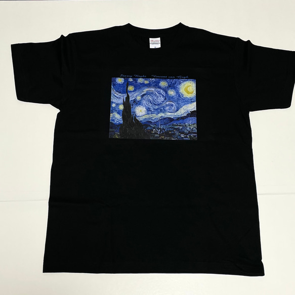 ゴッホ　星月夜　綿5.6オンスヘビーウェイトTシャツ　Mサイズ　黒　SMLも有り