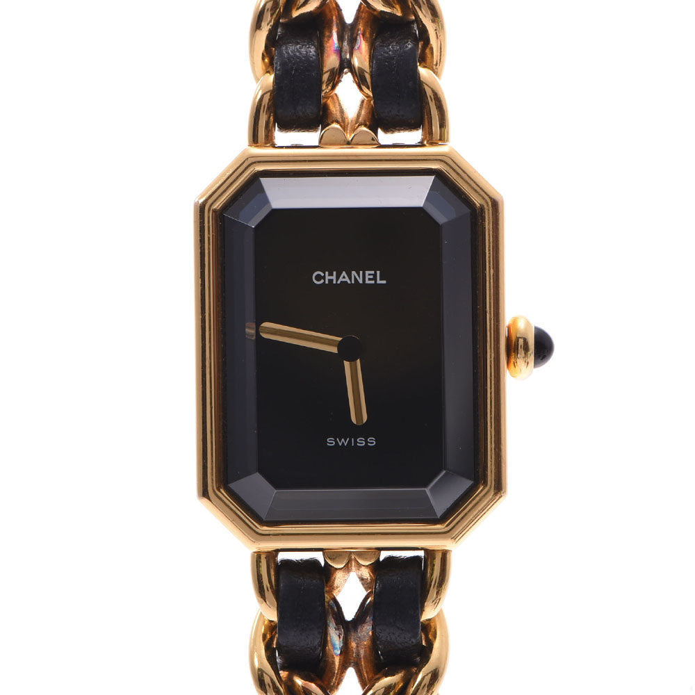 【2025の人気アイテム】 CHANEL シャネル プルミエール サイズM H0001 レディース GP/革 腕時計 クオーツ 黒文字盤 ABランク 中古 _画像1