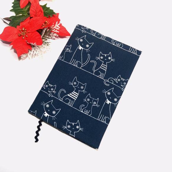 Line drawing cats book cover with bookmark handmade canvas