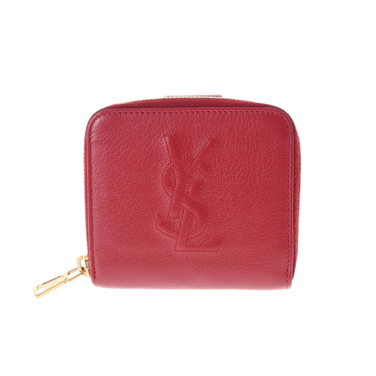 YVES SAINT LAURENT イヴサンローラン コンパクト財布 レッド ゴールド金具 レディース レザー 二つ折り財布 ABランク 中古 