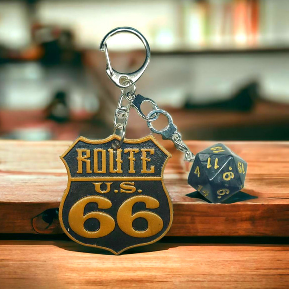 ROUTE66 ヌメ革 ダイス キーホルダー シルバー　ブラウン