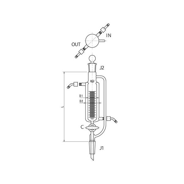 旭製作所 二重管式平衡形滴下ロート ガラスコック ウォーターコネクター仕様 100mL 3744-100J-3L-W 1個 65-2345-80（直送品）