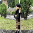 004リカちゃんボーイフレンド　はるとくん　ハンドメイド  服　イギリスコーディネート　ジャケット　チェックパンツ　マフラー　グレーハイネックカットソー