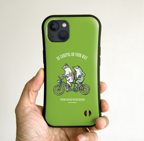 グリップiPhoneケース　自転車で行こう（ライム）