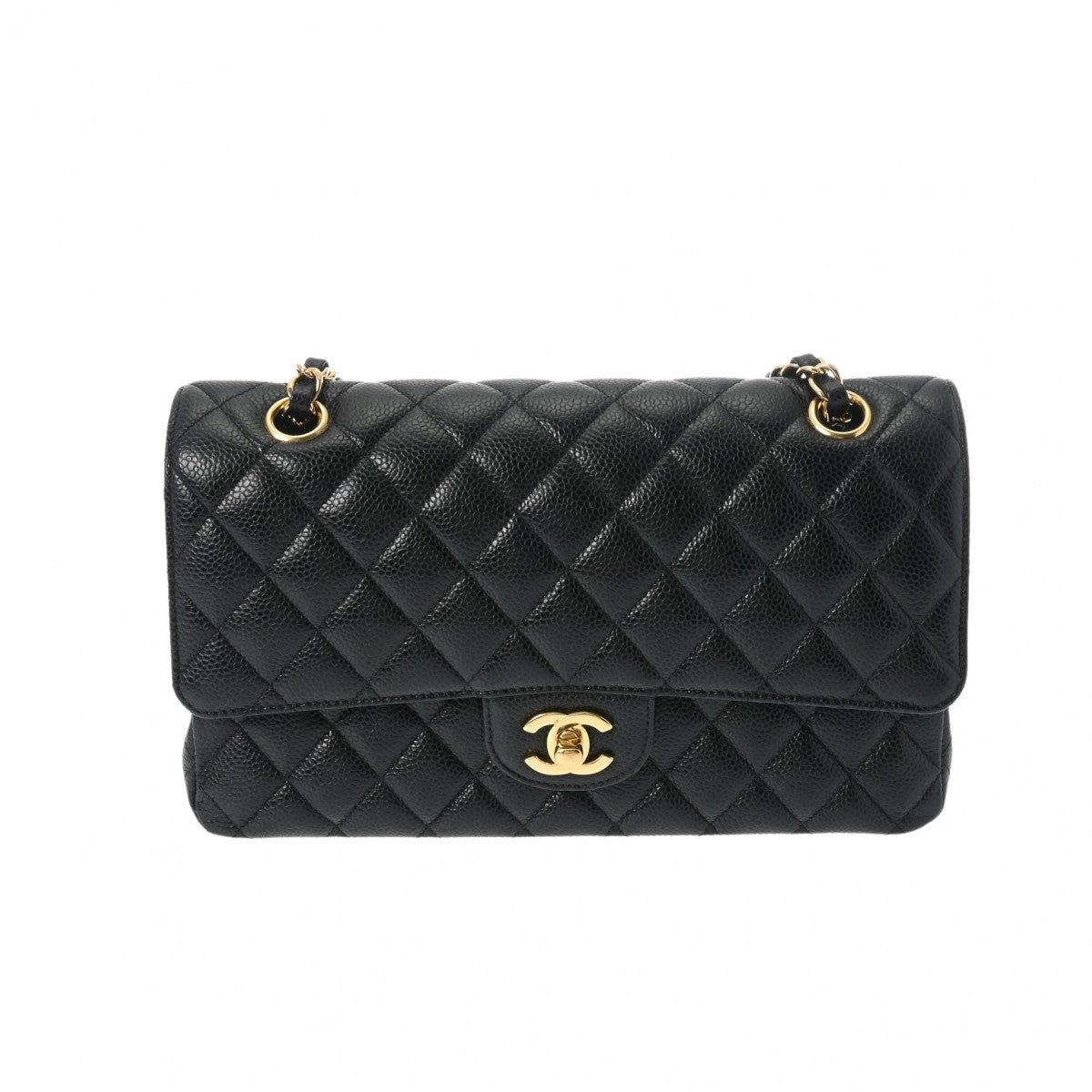 CHANEL シャネル マトラッセ チェーンショルダー Wフラップ 25cm ブラック A01112 レディース キャビアスキン ショルダーバッグ Aランク 中古 