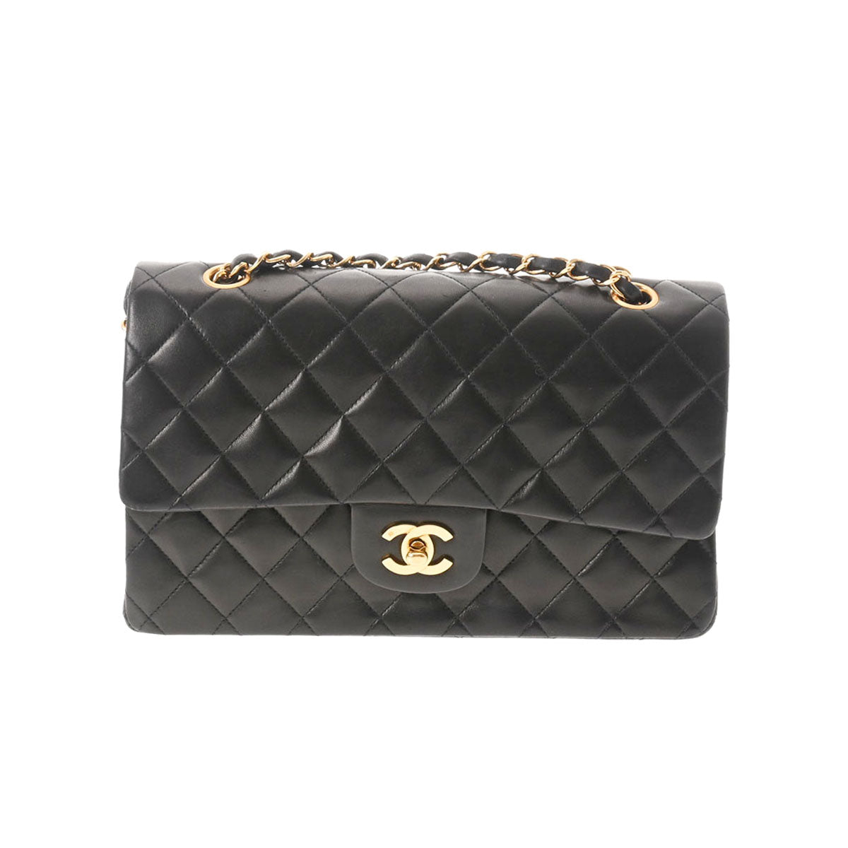 CHANEL シャネル チェーンショルダー ブラック ゴールド金具 レディース ラムスキン ショルダーバッグ ABランク 中古 