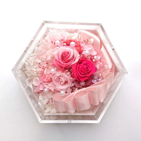 母の日限定割引き ❁rose & ribbon flower box❁ pink♡pink