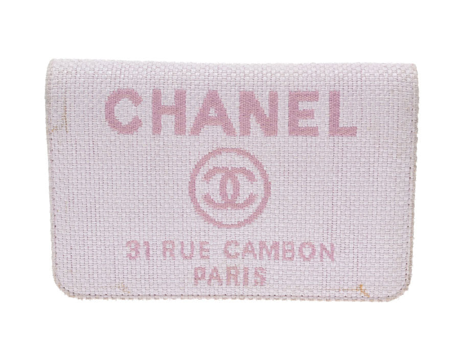 シャネル ドーヴィル チェーンウォレット ピンク SV金具 レディース ストロー 財布 バッグ Bランク CHANEL 箱 ギャラ 中古 