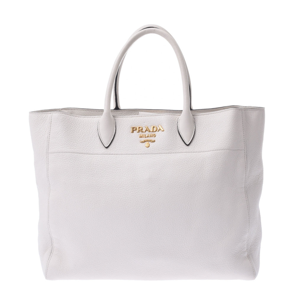 PRADA プラダ トートバッグ 白 1BG041 レディース カーフ 2WAYバッグ Aランク 中古 