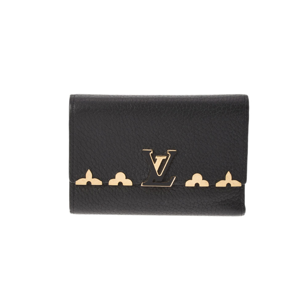 LOUIS VUITTON ルイヴィトン ポルトフォイユ カプシーヌ コンパクト ノワール ゴールド金具 M67886 レディース トリヨン 三つ折り財布 Bランク 中古 